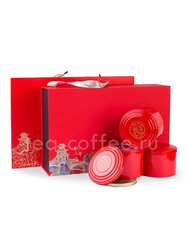 Набор подарочный для чая красный Пагода сумка, коробка, 3 банки 35*23*8,5 см 